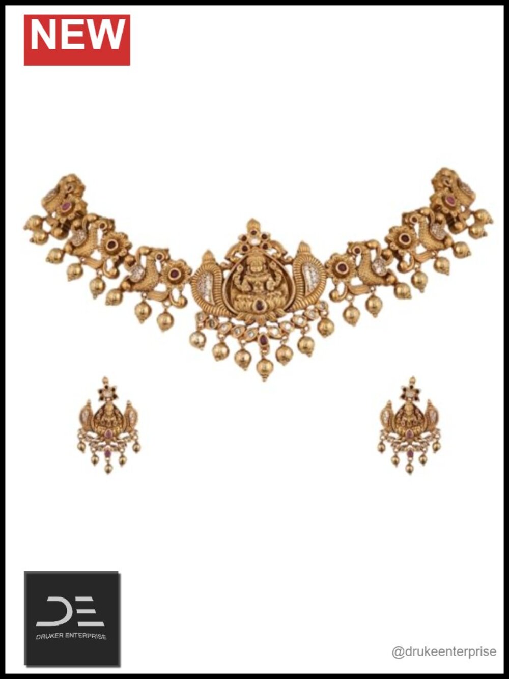 Antique Gold Plated Brass Choker Set Jewelry for Women